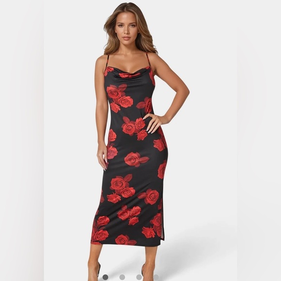 bebe Dresses & Skirts - bebe Black and Red Floral Dress